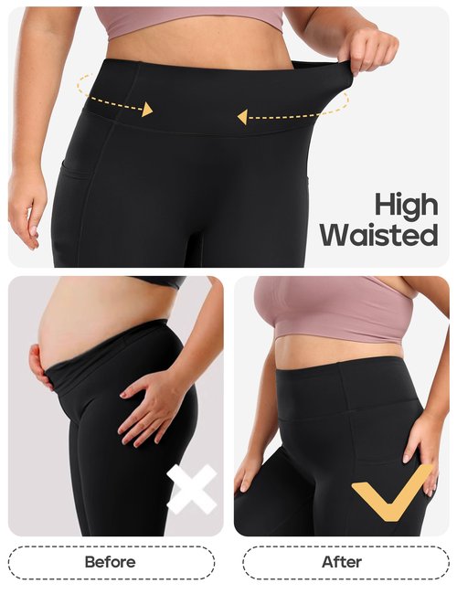Heathyoga X-6XL Plus Size Leggings for Women with Pockets Tummy Control Plus Size Yoga Pants High Waist Workout Clothes Black