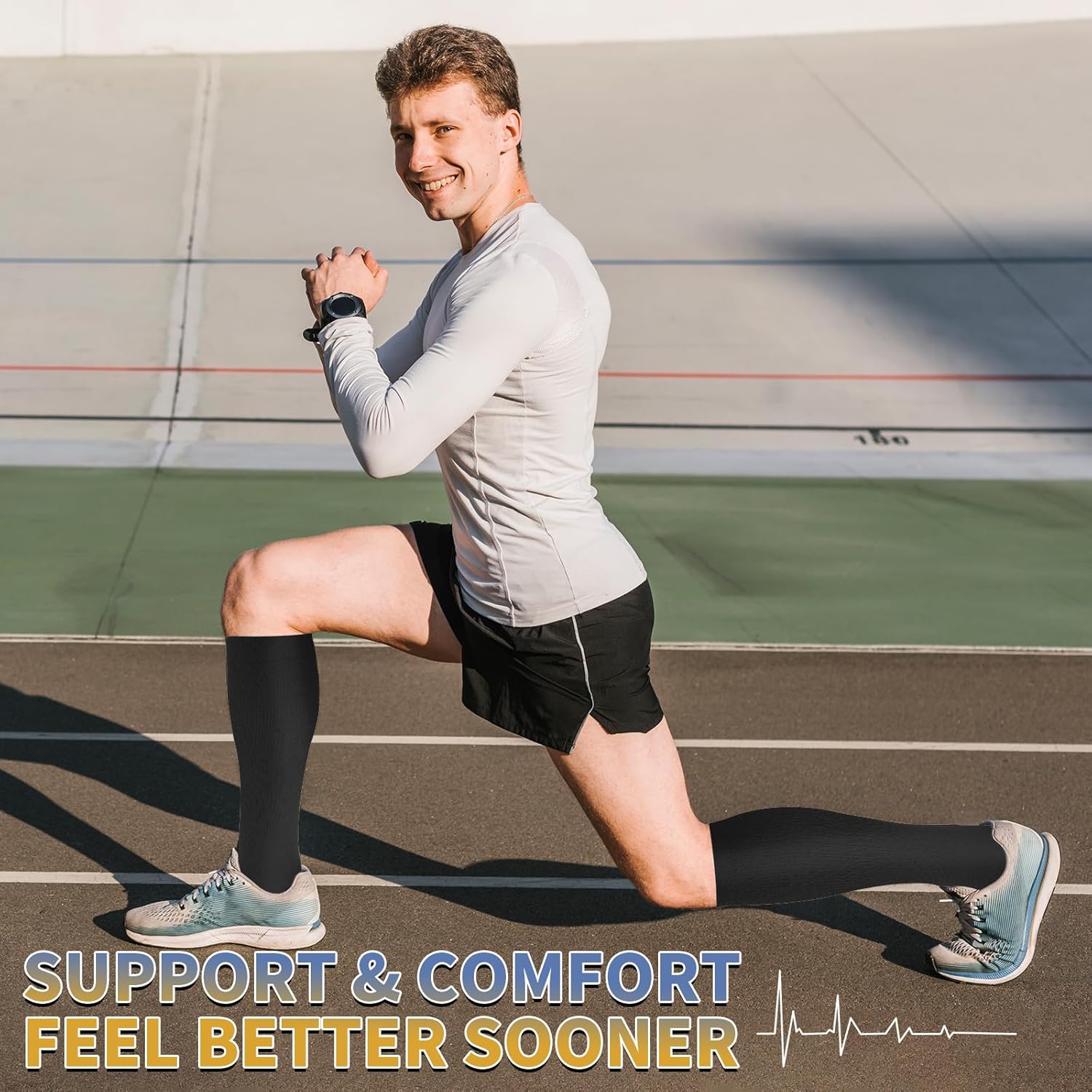 Sooverki Copper Compression Socks - 8 Pack Knee High Support Stockings for Men & Women | 15-20mmHg