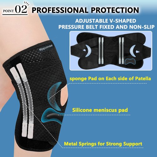 Mjajcnnae Knee Brace for Women & Men, Knee Brace for Knee Pain, Meniscus Tear, Adjustable Knee Support with Side Spring Stabilizers for Meniscus Tear, Arthritis, f(Large)-0321