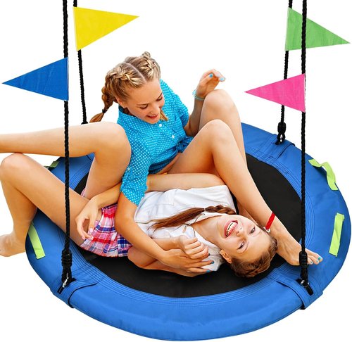 HeyZoo 48-Inch Tree Swing - Large Saucer Swing for Family Fun | 900lbs Capacity, Adjustable Straps, Blue