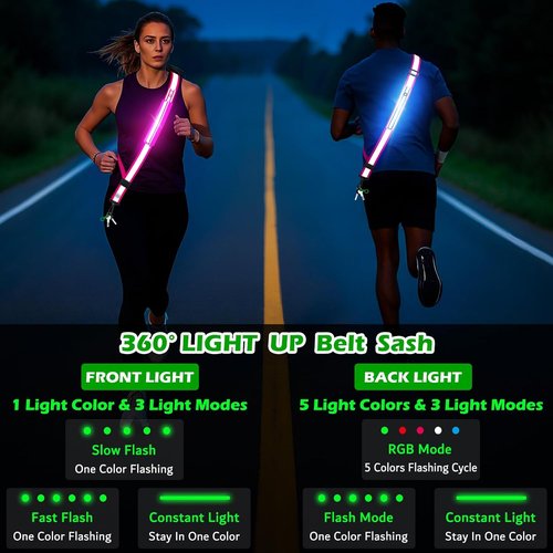 LED Reflective Belt Sash - High Visibility Rechargeable Safety Gear for Runners & Cyclists | Pink