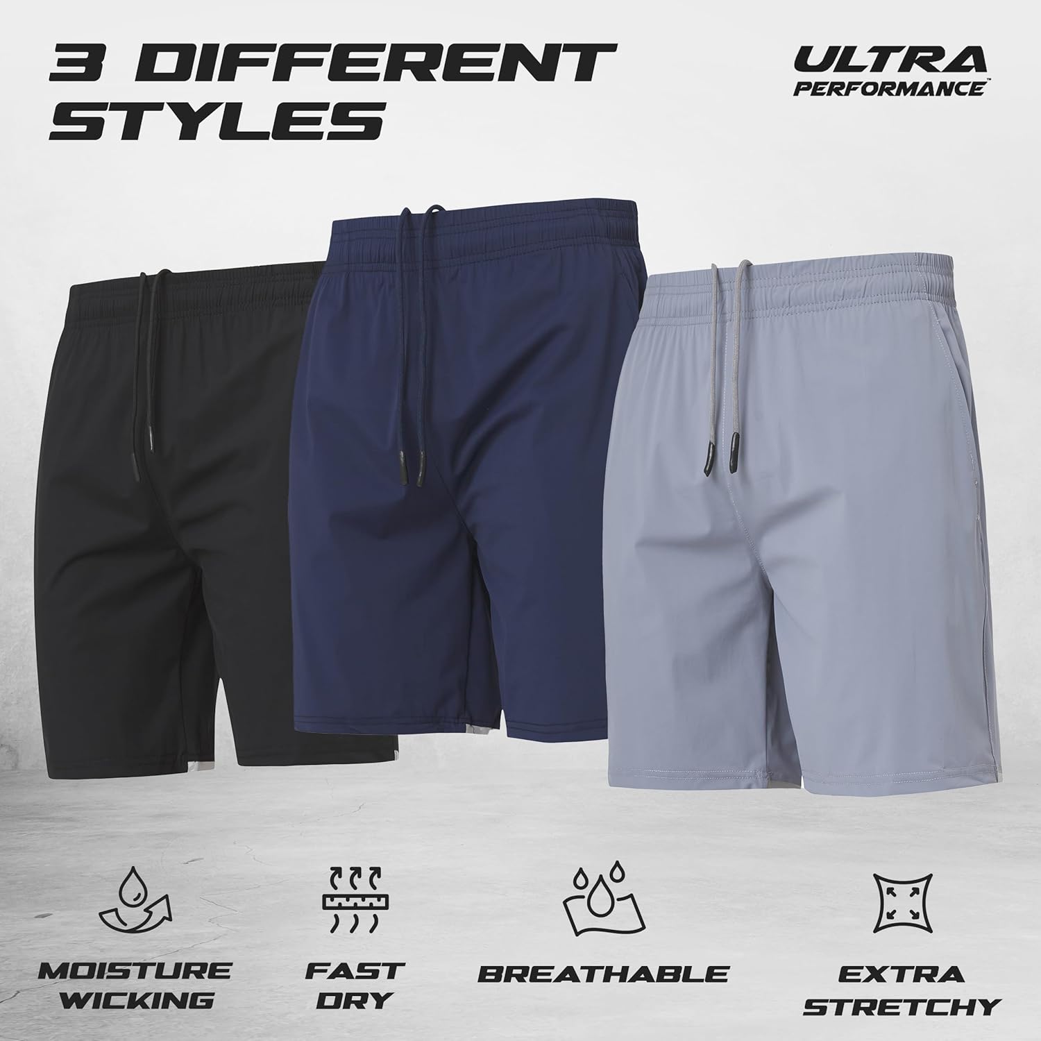 Skiennix Ultra Performance Men's Athletic Running Shorts - 3 Pack Super Stretch Gym Shorts | 7 Inch Inseam