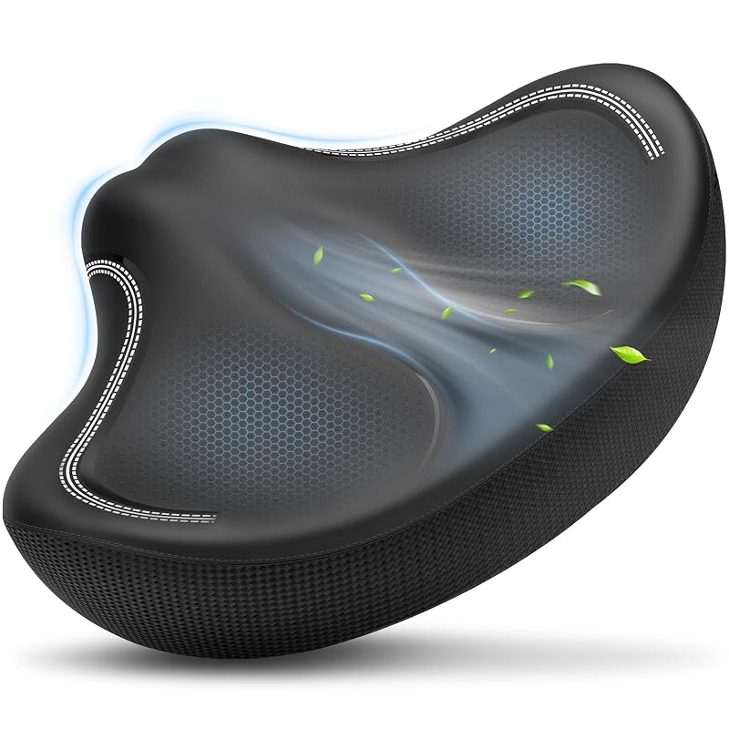 Noseless Oversized Bike Seat Cushion - Memory Foam Comfort 12x8.8x8.8in, Black