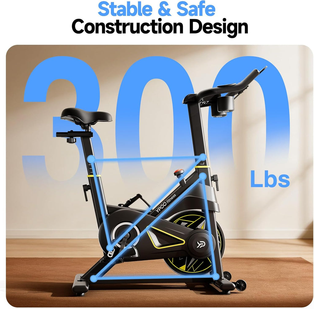 YPOO Exercise Bike - Adjustable Magnetic Resistance Indoor Bike with App & 330lbs Capacity