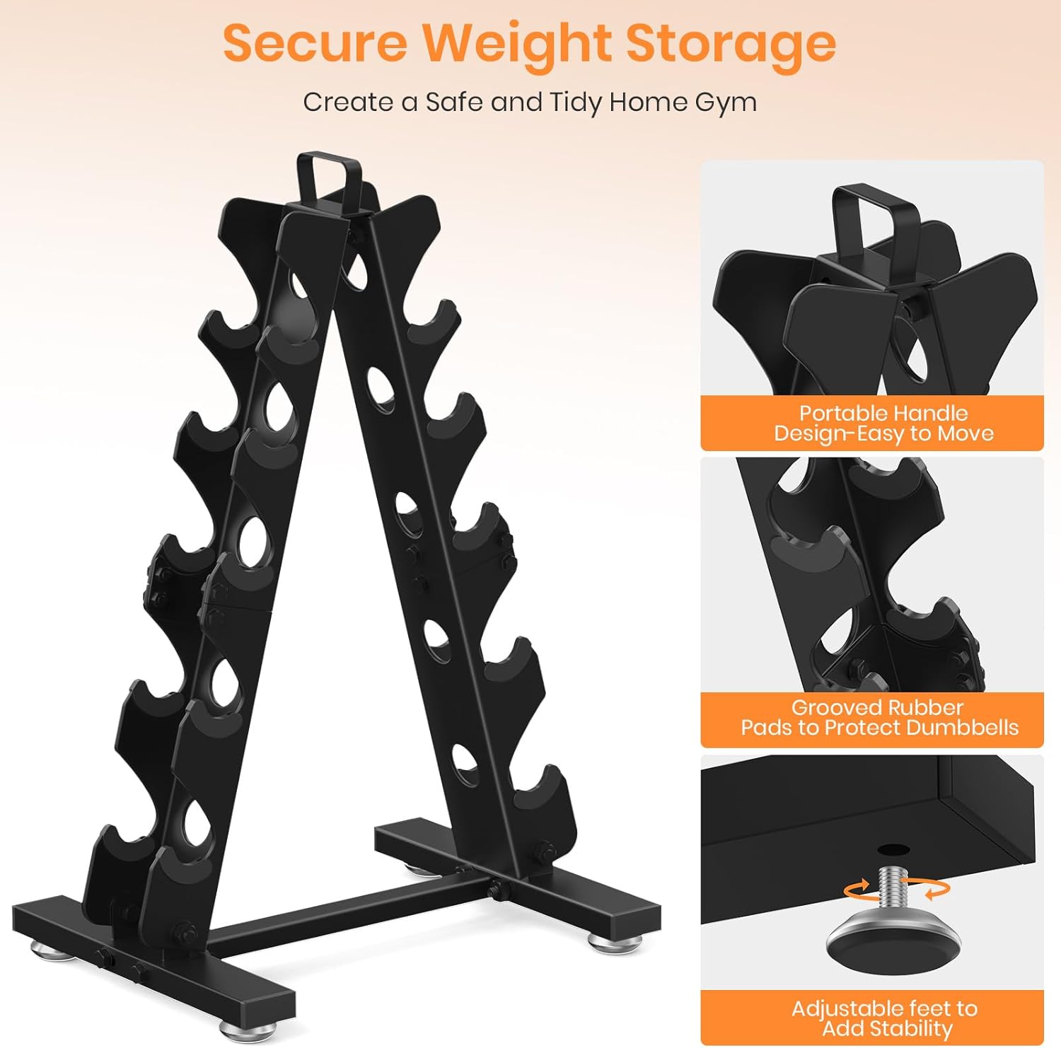 TomCare Dumbbell Rack - 6-Tier A-Frame Weight Storage Stand for Home Gym | Metal Holder with Handle