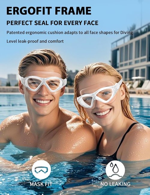 Adult Swim Goggles - Liquid Silicone Anti-Fog Swimming Goggles for Men & Women | 180° Clear View & UV Protection