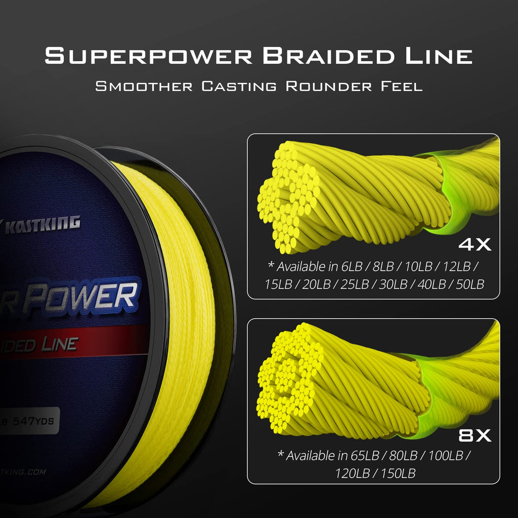 KastKing Superpower Braided Fishing Line, Yellow, 10 LB, 1097 Yds