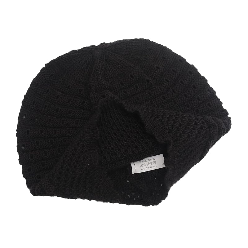 Crochet Slouchy Beanie for Women - One Size, Plain Black (Variation: Plain Black+One Size)