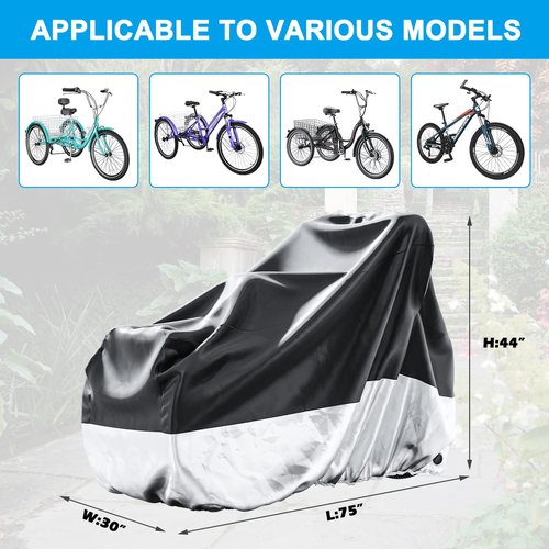 MOPHOTO Adult Tricycle Cover for Outdoor Storage, Waterproof Bike Cover for Adult Trikes, UV-Resistant Trike Covers with Lock Hole, Elastic Hem, Buckle Strap & Storage Bag