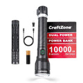 CRAFTZONE Rechargeable High Lumen Flashlights, 10000LM 2624Feet Long Throw Super Bright Flashlight,Bidirectional Lighting 300-hour Ultra-Long Flashlights,IPX6 Waterproof(Black)
