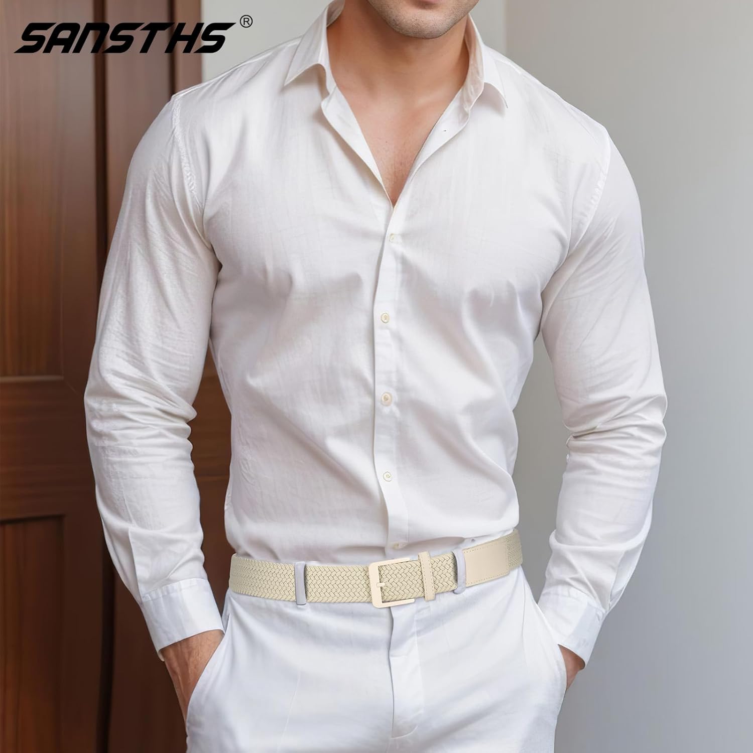 SANSTHS Golf Belt - Elastic Braided Design with Metal Buckle for Men & Women | Stretch Webbing for Casual Wear