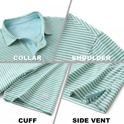 M MAELREG Golf Polo Shirt - Men's Short Sleeve Dry Fit Striped Performance | Moisture-Wicking Casual Wear