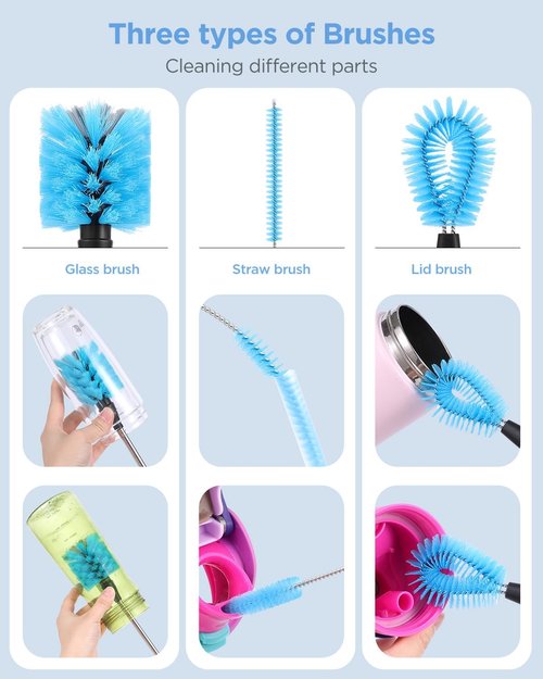 EasyAcc Water Bottle Cleaner Brush - 3 Pack Long Handle Straw & Nipple Brush for Owala, Stanley, Hydroflask