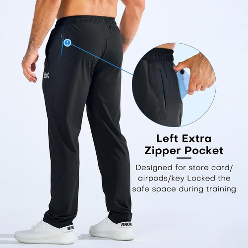 BROKIG Men's LightArmor Workout Sweatpants - UPF 50+ Stretch Joggers with Zip Pocket for Athletes