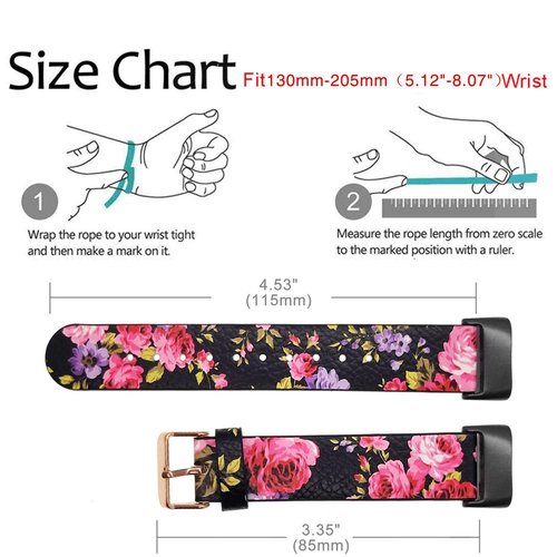 Abanen Leather Bands for Fitbit Charge 5, Floral Print Soft Leather Women Wristband Strap with Stainless Steel Quick Release Compatible with Fitbit Charge 5 (Black)