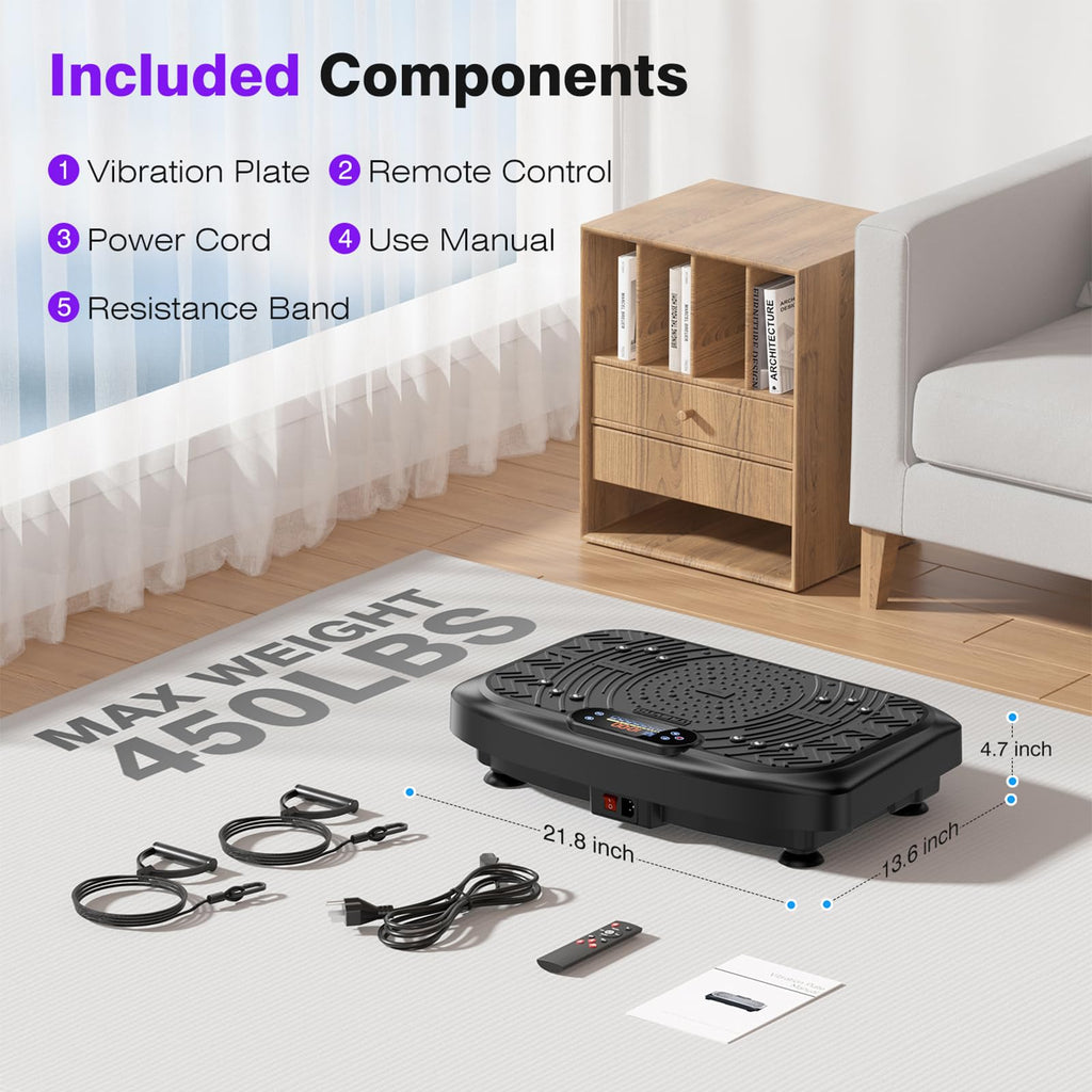 Taevno Vibration Plate Exercise Machine, Compact Vibration Platform for Full Body, Vibrating Plate for Lymphatic Drainage with Resistance Bands(Lacquer Black)