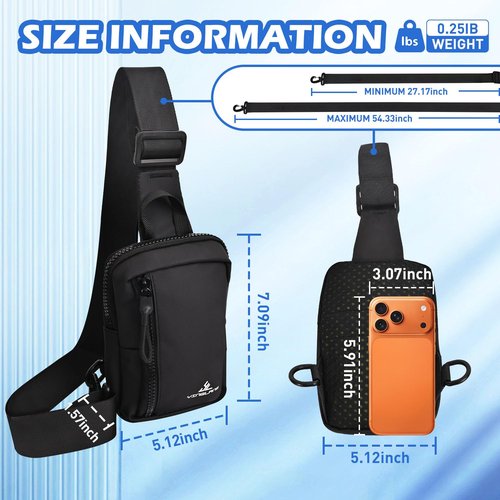 JIMYAO Mini Sling Bag for Men/Women, Waterproof Utility Chest Bag Crossbody Backpack for Hiking Travel Sports Running (Black)