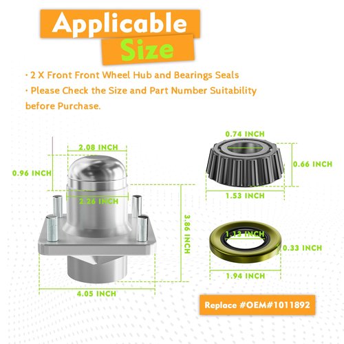 CLUBRALLY Golf Cart Front Wheel Hub Kit and Bearings Seals, Front Hub Assembly for 1981-2003 Club Car DS Gas & Electric Golf Cart, OEM#1011892 (2 PCS)