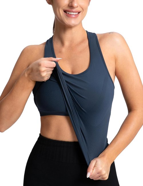 MathCat Racerback Workout Tank Tops for Women - Seamless Padded Yoga & Running Camisole with Built-In Bra