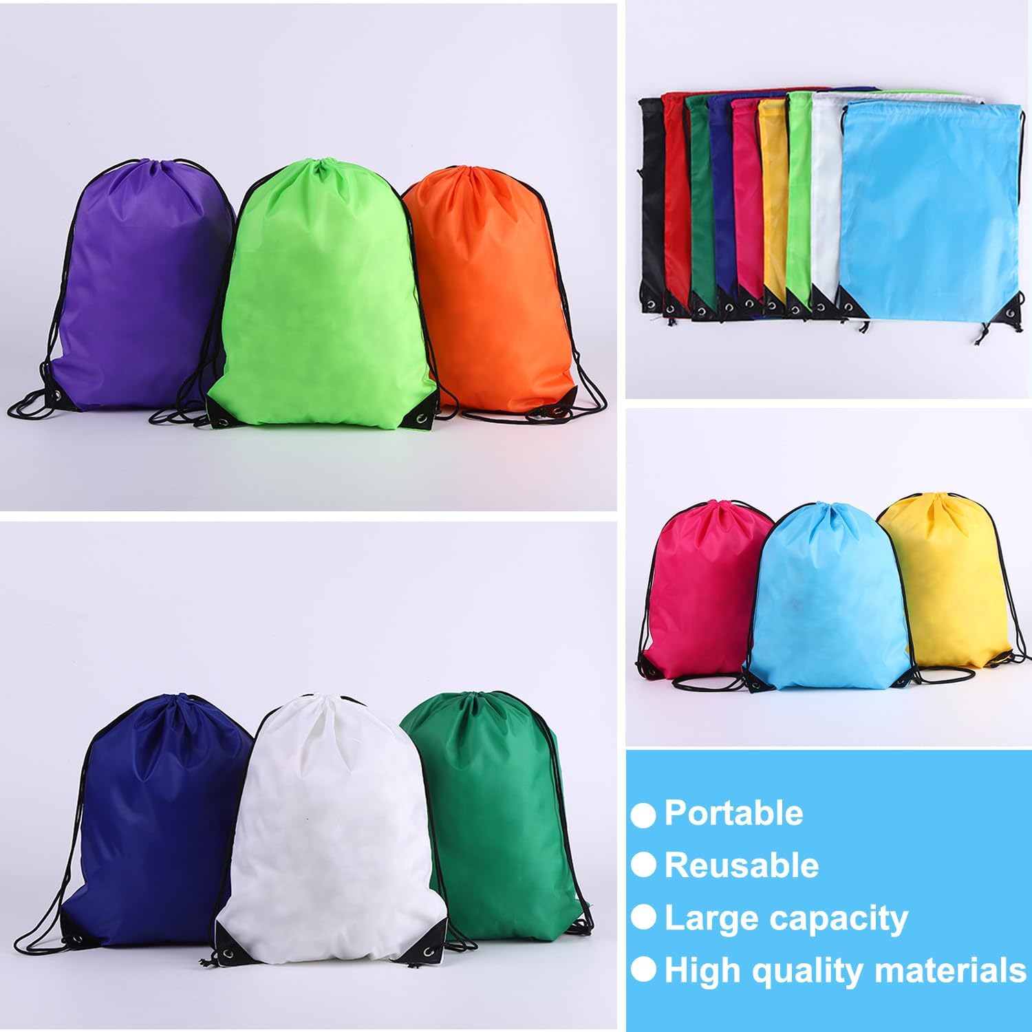 Skiennix 120PCS Drawstring Backpacks - Versatile Cinch Bags for Outdoor Sports | 12 Vibrant Colors