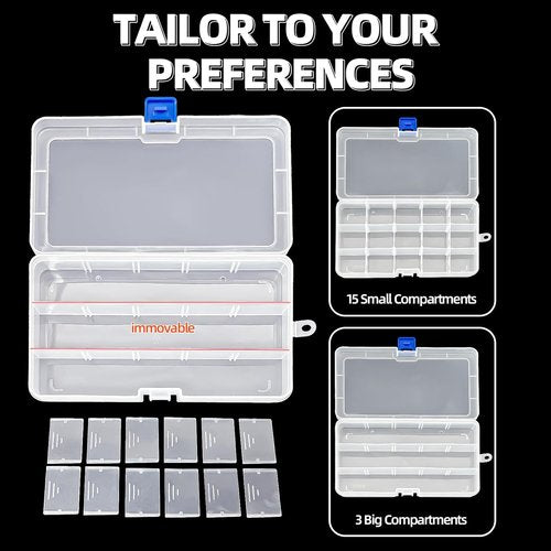 DUOFIRE Adjustable Plastic Organizer Storage Box - Removable Grid for Jewelry & Accessories | 15 Grids, White x 4