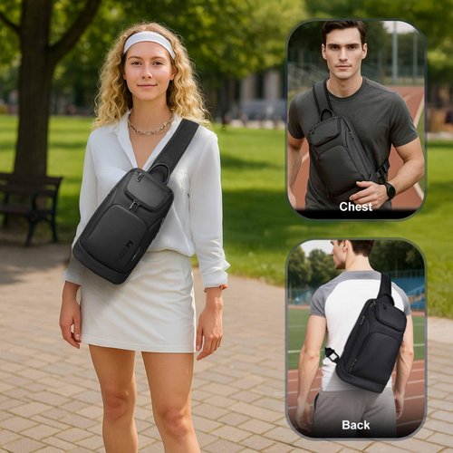 hk Sling Bag for Man, Waterproof Utility Crossbody Bag with Anti-theft Pocket for Men, Sling Backpack for Daily Commute, Work, College, 14 * 7.8 * 4.5 inches，Black