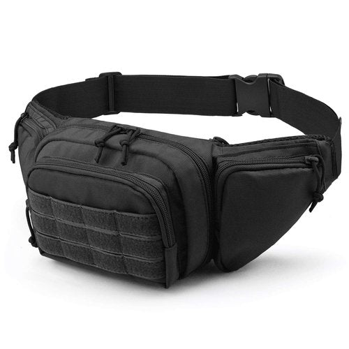 Tactical Fanny Pack Gun Holster for Men, Adjustable Waist Bag Zippered Pockets, Everyday Hip Pouch for Workout Travel Outdoor Running Hunting (Black)