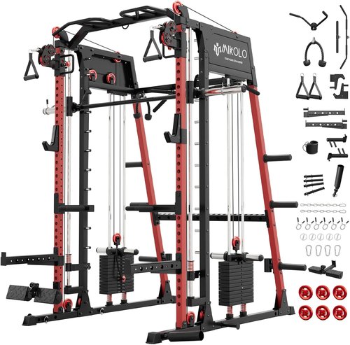 Mikolo M4 2.0 Smith Machine - All-in-One Home Gym Power Cage with LAT Pulldown & Cable Crossover