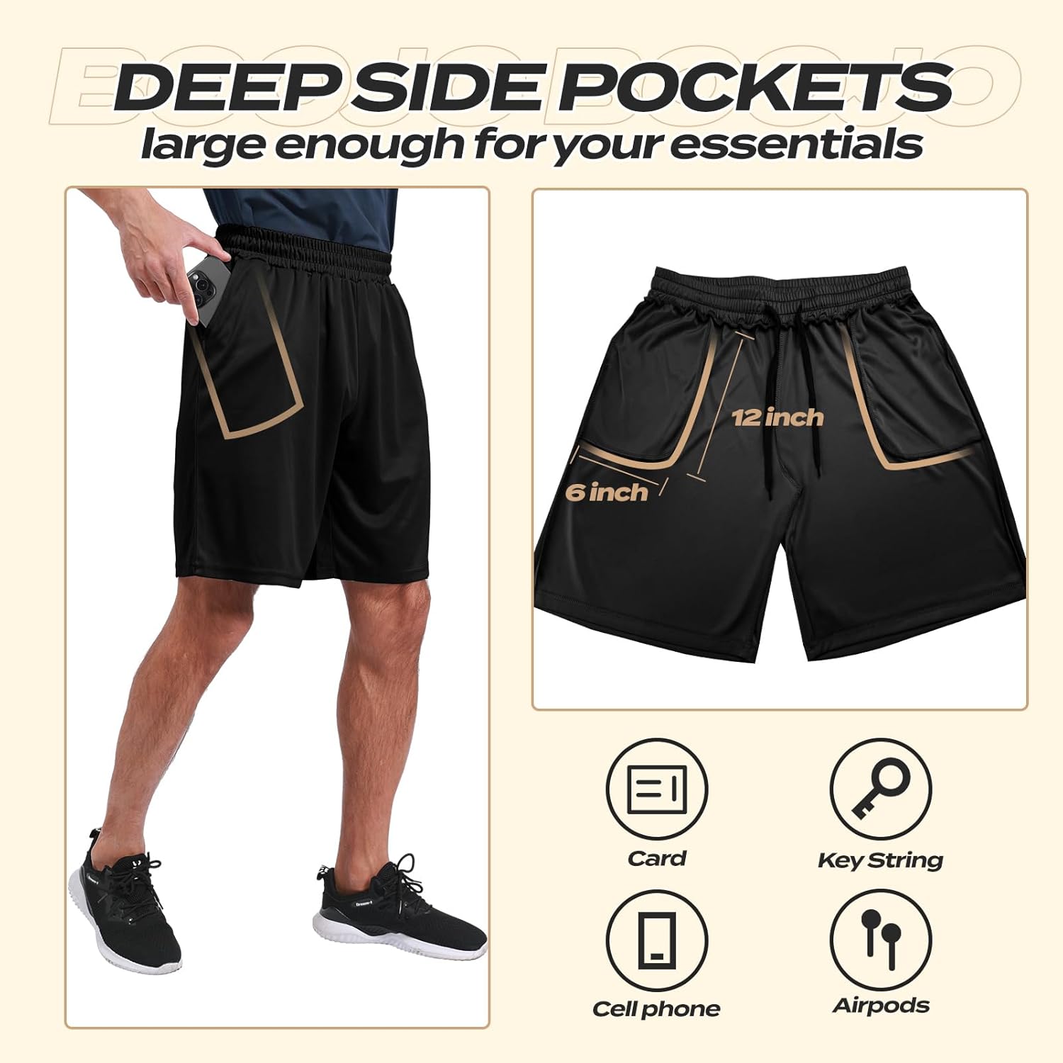 Skiennix Men's Athletic Gym Shorts - Quick Dry Black Workout Shorts with Pockets | 5 Pack