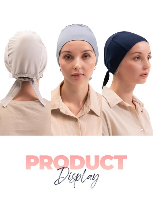 FabNest Women Hijab Undercap Islamic Muslim Under Scarf Hats Bonnet with Tie Back Non-Slip Breathable and Snug-Fit (Black-Navy Blue - 2 Pcs)