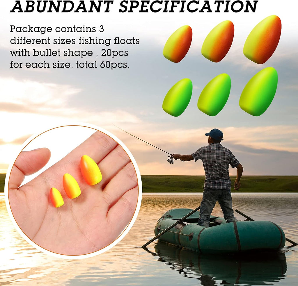 Skylety Foam Floats - 60 Pieces Bullet Snell Indicators for Trout, Catfish & Walleye Fishing