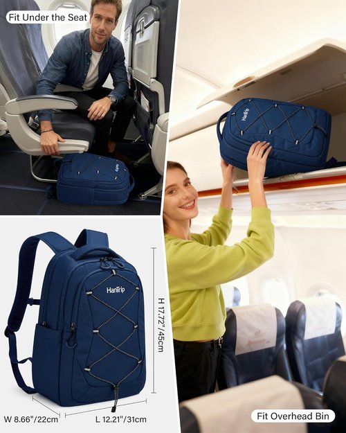 HanTrip Travel Laptop Backpack - Large Water-Resistant Commuter Bag with Reflective Straps | Navy Blue