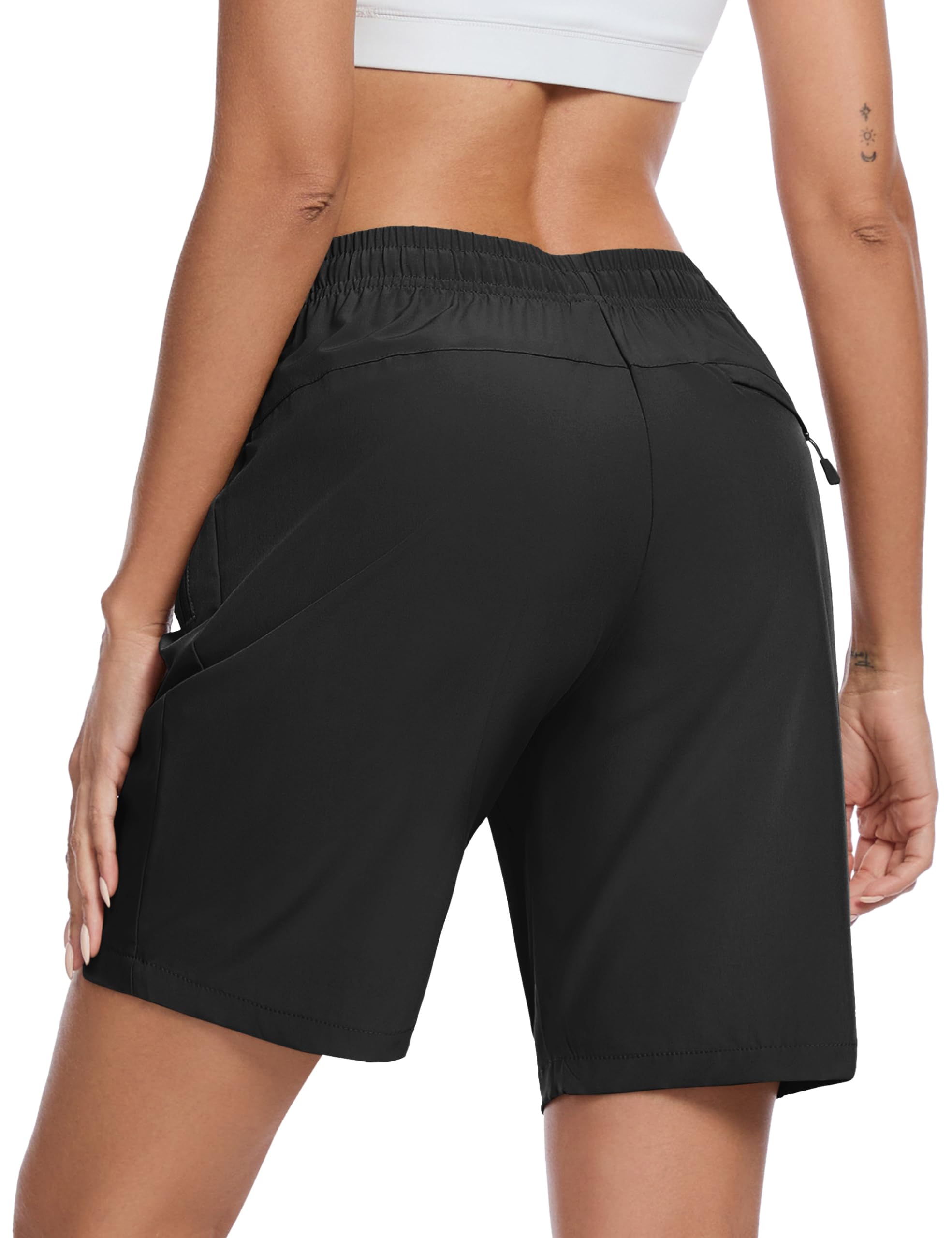 TACVASEN Hiking Shorts for Women Quick Dry Lightweight Golf Athletic Shorts with Pockets Water Resistant Summer UPF 50+ Black L