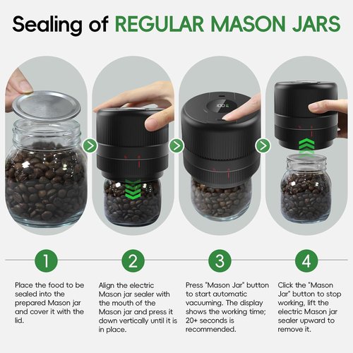 Mason Jar Vacuum Sealer Kit - Electric Sealer for Wide & Regular Mouth Jars | Portable & Perfect Gift for Mom