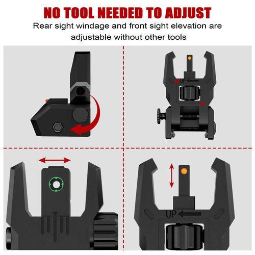 TRSAIM Fiber Optic Sights, Flip Up Front and Rear Sights with Green Red Fiber Optics Dots,Tool-Free Adjustable Nylon Sights Rapid Transition (Black)