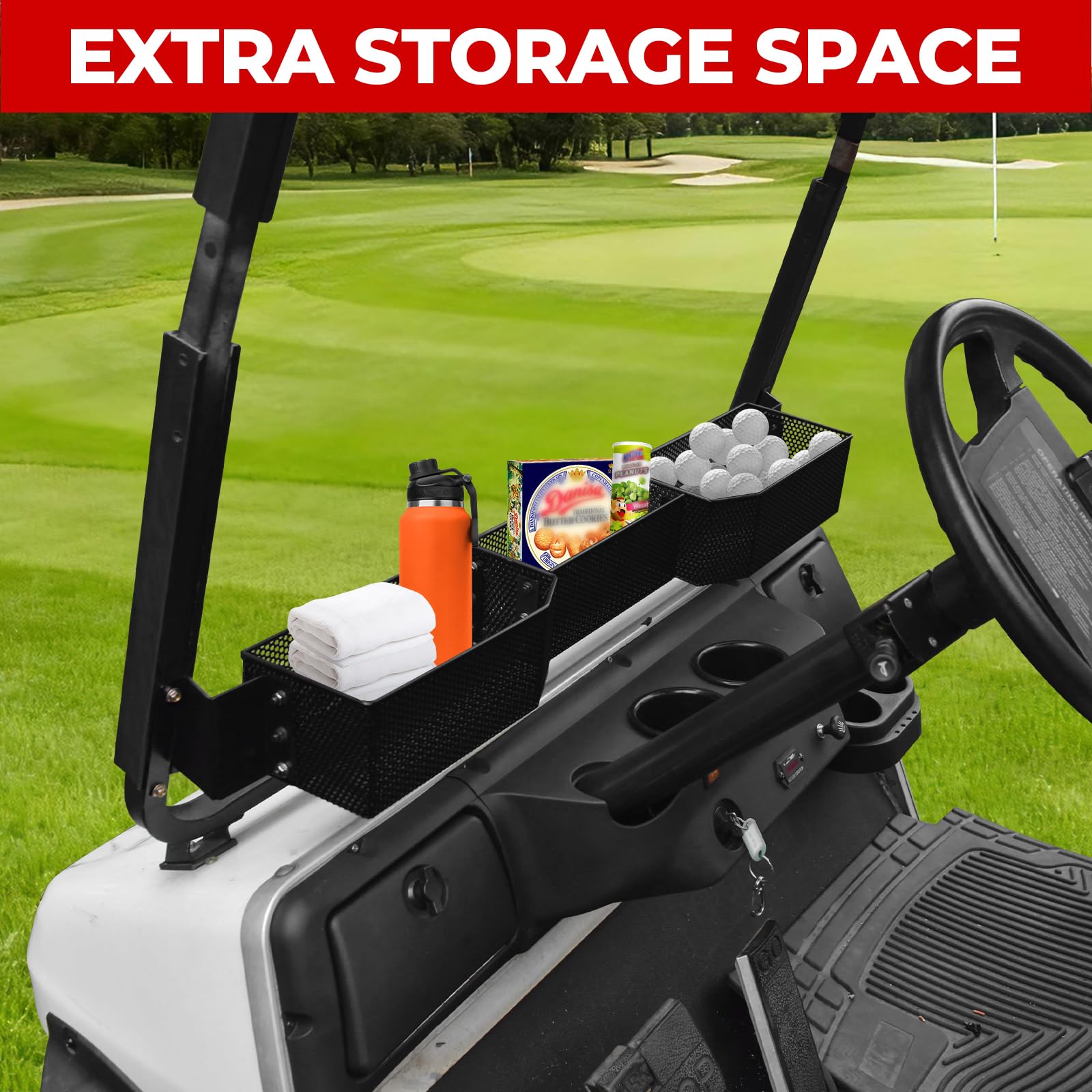 XUTVOTOR Inner Front Storage Basket Compatible with E-Z-GO RXV 2008+ Accessories, Black Mesh Combined Front Inner Dash Storage Tray Storage Shelf for EZGO RXV 2008+