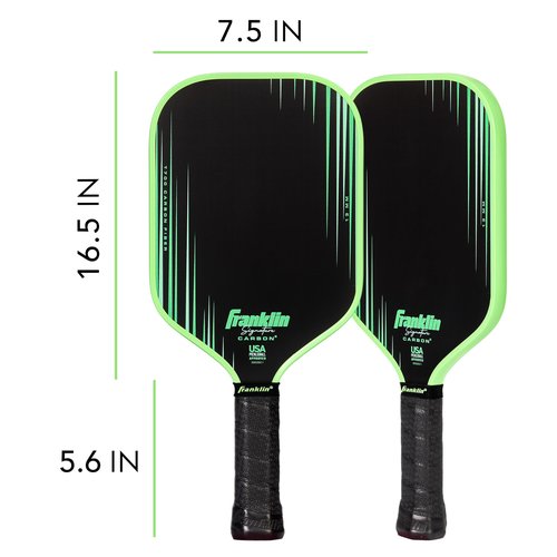 Franklin Sports Pro Pickleball Paddles - Signature Carbon Series -T700 Carbon Fiber Surface - USA Pickleball (USAP) Tournament Approved - 13mm Polypropylene Core - Green