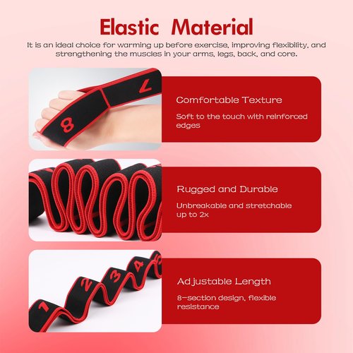 Fitness Resistance Band for Stretching and Yoga, 8-Section Elastic Training Bands, Number Stretch Resistance Band with Clear Markings, Adjustable Bands for Full Body Stretching Shaping(Red)