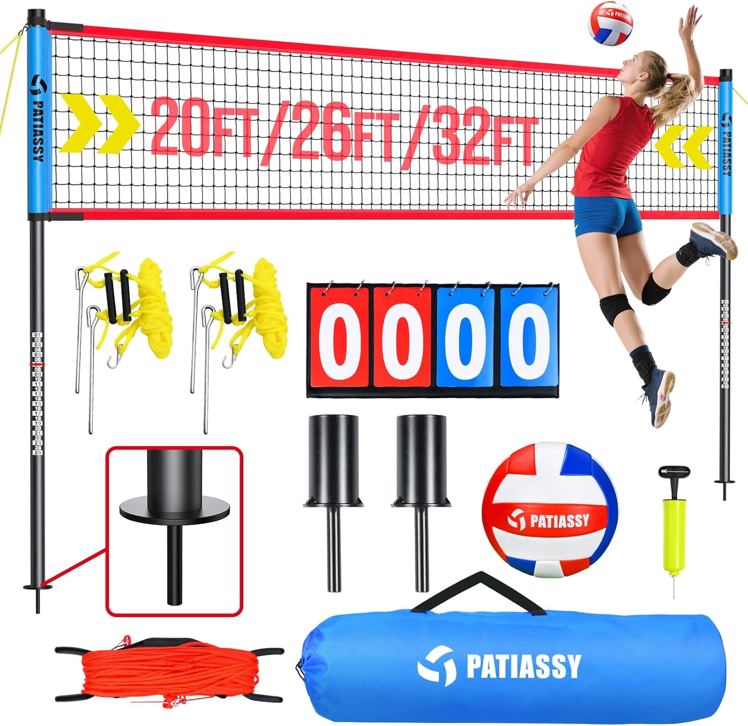 Volleyball Net Set by [Brand Name] - Adjustable Width & Height for Backyard or Beach | Complete with Pump, Scoreboard & Carry Bag