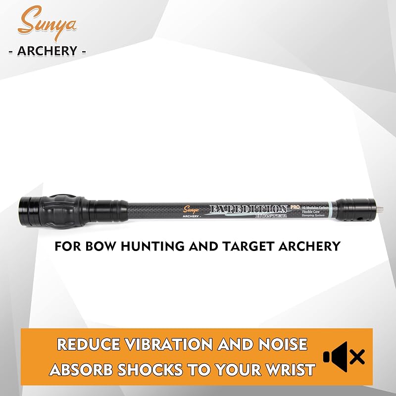 Sunya 12" Archery Bow Stabilizer with Carbon Fiber Body, Damping System & Weights Kit