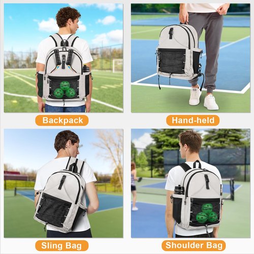 TEUEN Pickleball Bag, Pickleball Backpack for Men Women, Large Capacity Sports Pickleball Paddle Bag, Adjustable Crossbody Sling Bag Pickle Ball Bag with Fence Hook Water Bottle Holder