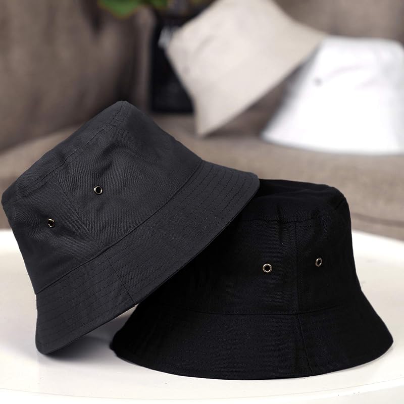 SATINIOR 4-Piece Bucket Hat Set – Cotton Summer Hats in Black White Khaki Dark Grey (Large)