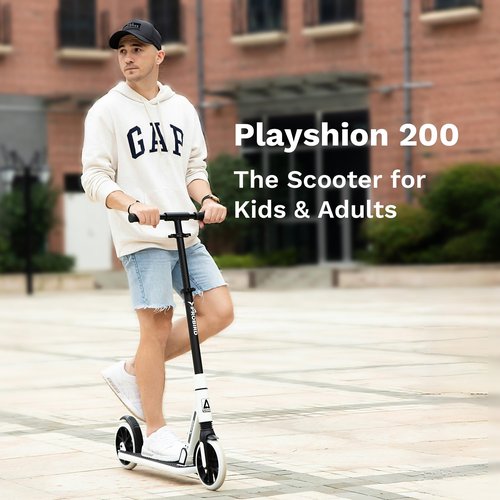 Playshion Kik Scooter for Kids Ages 6+,Teens & Adults,Lightweight,Foldable,with Adjustable Handlebar, Black