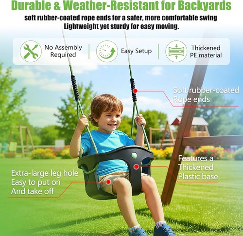 Dakzou High Back Full Bucket Toddler Swing Seat - Upgraded Heavy Duty Design | Fully Assembled, Black