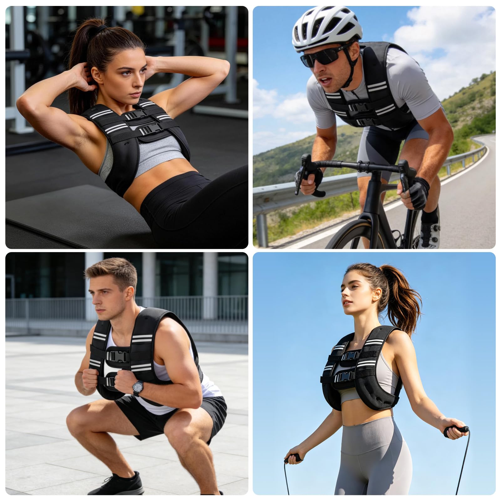 Zikopomi Weighted Vest with Two Adjustment Straps for Men Women, 8lbs/12lbs/16lbs/20lbs Weight Vest with Reflective Stripes for Workout, Strength Training, Running, Fitness, Muscle Building, Weight Loss+1