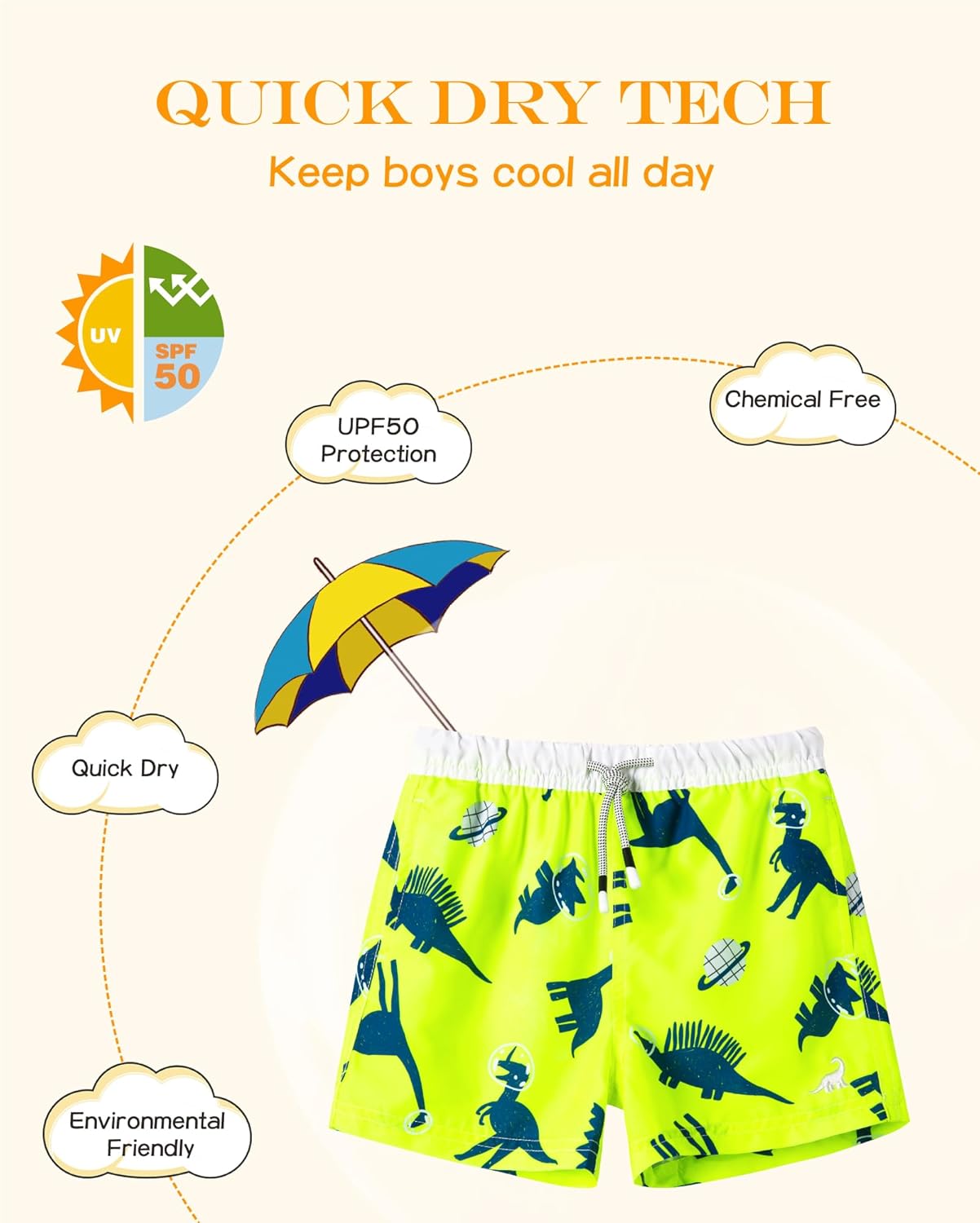 Surfcuz Little Boys Swim Trunks - UPF 50+ Quick Dry Beach Shorts for Toddlers
