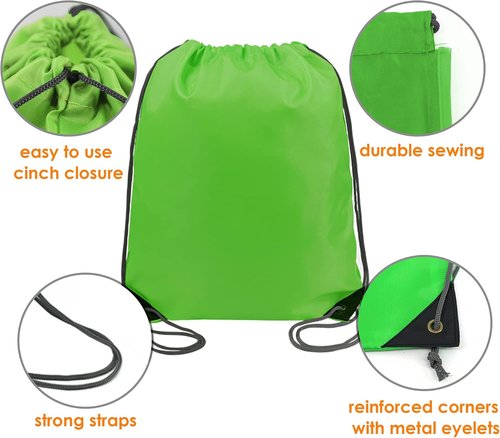 BeeGreen 20-Pack Green Drawstring Gym Backpacks - Lightweight & Durable Storage Bags for Travel & Sports