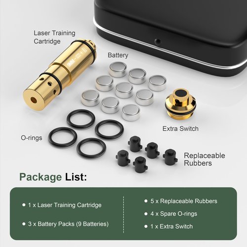 Vstranics 9mm Laser Training Cartridge Dry Fire Training System with Rubber Snap Cap, O-Rings and 3 Set Batteries for Dry Fire Practice and Shooting Training
