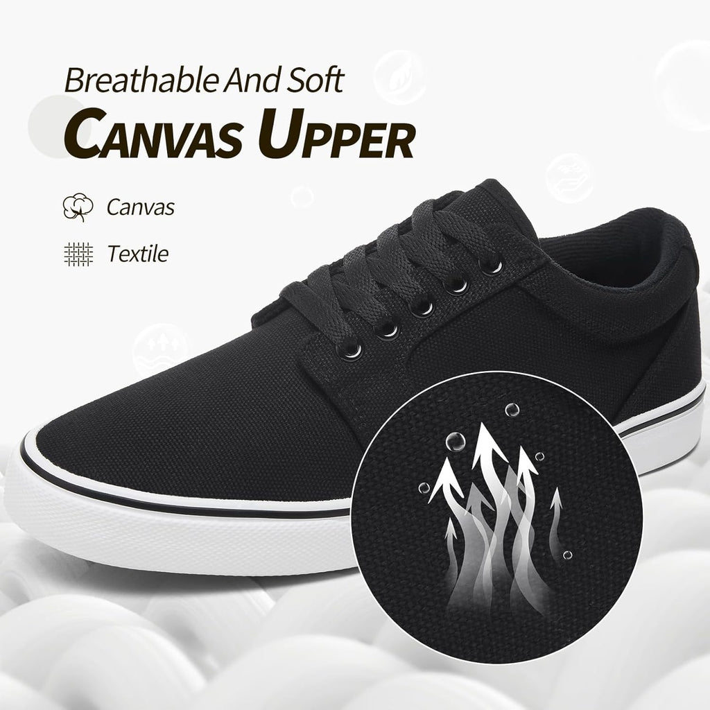 BENPAO Men's Casual Sneakers - Stylish Low Top Lace-Up Canvas Shoes in White and Black