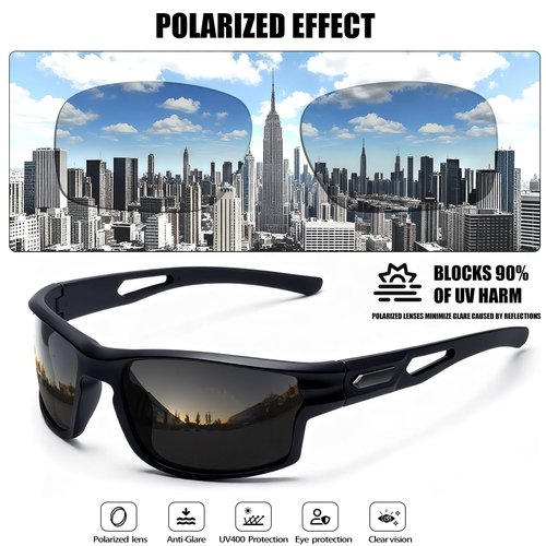 SQOQS Polarized Sports Sunglasses for Men UV400 Protection, Lightweight Wrap Around Sun Glasses for Fishing Cycling Running